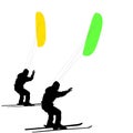 Men ski kiting on a frozen lake. Vector illustration Royalty Free Stock Photo