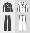 Men sleepwear. Jacket and pants. Clothes line icon on a background. Linear symbol. Outline sign.