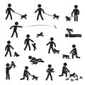 Men with small bread dogs icon set. Vector. Royalty Free Stock Photo