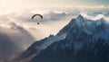 Men soar high up in the mountain range, experiencing exhilaration generated by AI