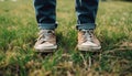 Men sport shoe walking on grass in nature outdoors generated by AI Royalty Free Stock Photo