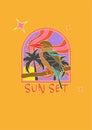 FANTASY RESORT BRID TROPICAL PALM SUNSET VACATION HOLIDAY FESTIVAL GRAPHIC