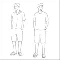 Men standing for summer fashion style, hand drawn vectior Illustration