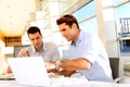 Men studying in classroom