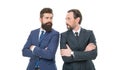 Men successful entrepreneurs white background. Business team. Business people concept. Men bearded wear formal suits Royalty Free Stock Photo