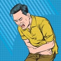 Men are suffering from a severe stomach ache.Pop art retro vector illustration