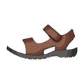 Men summer brown leather sandals on a bare foot.Different shoes single icon in cartoon style vector symbol stock Royalty Free Stock Photo
