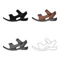 Men summer brown leather sandals on a bare foot.Different shoes single icon in cartoon style vector symbol stock Royalty Free Stock Photo