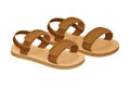 Men Summer Brown Leathery Sandals for Bare Foot Wearing Vector Illustration