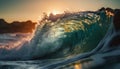 Men surf the barrel at Maui dusk generated by AI Royalty Free Stock Photo