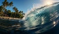 Men surfing in the blue water, enjoying summer vacations generated by AI Royalty Free Stock Photo