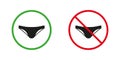 Men Swim Trunks Red and Green Warning Signs. Summer Male Swim Trunks Silhouette Icons Set. Allowed and Prohibited Enter