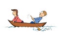 Men are swimming in boat. Vector drawing Royalty Free Stock Photo