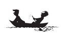 Men are swimming in boat. Vector drawing Royalty Free Stock Photo