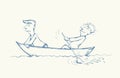 Men are swimming in boat. Vector drawing Royalty Free Stock Photo