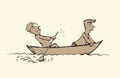 Men are swimming in boat. Vector drawing Royalty Free Stock Photo