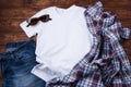 Men T-shirt mockup with checkered shirt Royalty Free Stock Photo