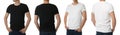 Men in t-shirts on background, closeup with back and front view. Mockup for design Royalty Free Stock Photo