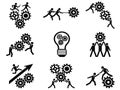 Men teamwork gears pictogram icons set