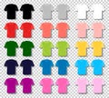Men tee shirt vector set cartoon color unisex t-shirt. Basic multi color vector collection. Hand drawn vector illustration. Royalty Free Stock Photo