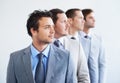 Men, thinking and serious for job interview, hiring selection and ready for finance career. Worker, corporate accountant