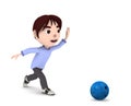 Men throws aÃ£â¬â¬blue bowling ball,3D illustration