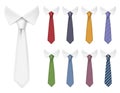 Men ties. Fabric clothes items for male wardrobe elegant style ties different colors and textures vector realistic Royalty Free Stock Photo