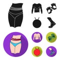 Men torso, gymnastic gloves, jumping ball, sneakers. Fitnes set collection icons in black, flat style vector symbol