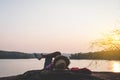 Men tourists in beautiful nature in tranquil scene. Royalty Free Stock Photo