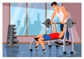 Men training doing bench press with barbell at gym