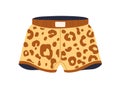 Men trunks, underwear with leopard print. Leo animal pattern boxers, shorts design. Male panties, briefs with