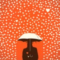 Men under umbrella on hearts shapes rainy