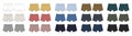 Men underpants set in diffirent color. Technical sketch children`s boxer shorts underwear collection