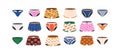 Men underwear set. Male underpants, trunks, panties of different types, shapes. Boxers, briefs, thongs pants models