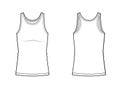 Men underwear. White tank top in front and back views. Blank templates of t-shirt