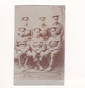 Vintage black and white photo postcard of men in army uniform 1916 - possbile Tank Regiment? Royalty Free Stock Photo