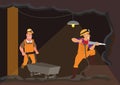Men in uniform work underground mining coal. Flat style cartoon illustration vector Royalty Free Stock Photo