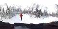 Men Walking in deep winter forest - 360 Virtual Reality First Person View