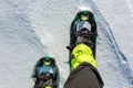 men wallking in snow with snowshoe