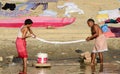 Men washing clothes on the ghats of Varanasi