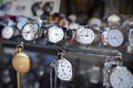 Men watches. Shop-window of different watches in store in Greece Royalty Free Stock Photo