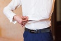 Men wear a shirt and cufflinks close-up Royalty Free Stock Photo