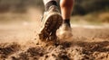 Men wear walking shoes on the dirt road.shoes closeup Royalty Free Stock Photo