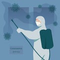 Men wearing chemical protective suit. Spraying chemicals to protect the coronavirus 2019-nCoV concept. MERS-Cov middle East