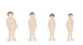 Men weight loss. different stages of completeness. healthy lifestyle. proper nutrition. vector illustration.