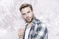 Men with well-groomed hair. barbershop concept. sexy guy casual style. macho man grunge background. male fashion spring Royalty Free Stock Photo