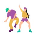 Men and woman dancing hip hop. Youth dance of modern teenagers. Hip-hop dance, poster of dance school, breakdance, turnip. Young Royalty Free Stock Photo