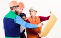 Men and woman in helmets, architects on busy faces Royalty Free Stock Photo