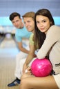 Men and woman sit in bowling club Royalty Free Stock Photo