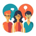 Men and woman wearing glasses with speech bubbles AI generative illustration